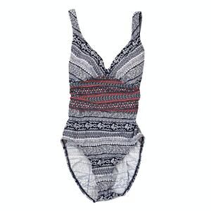 Merona Women's Navy & White W/Paisley/Floral Print 1 Piece Swimsuit - SIZE M